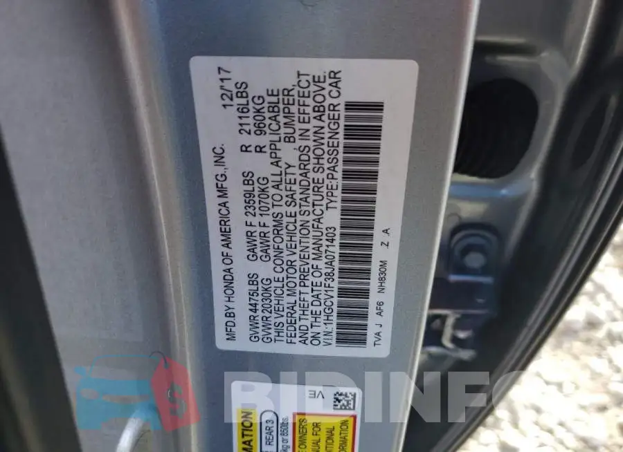 1HGCV1F38JA071403 Photo# 12