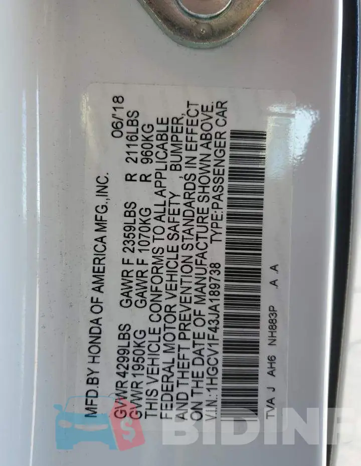 1HGCV1F43JA189738 Photo# 12