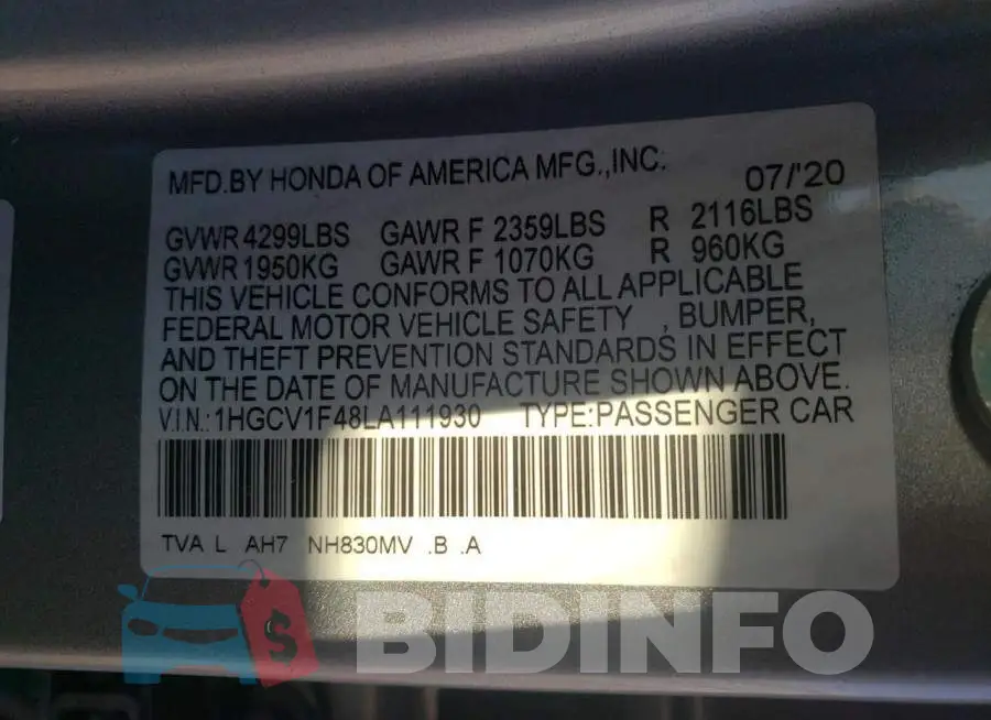 1HGCV1F48LA111930 Photo# 12
