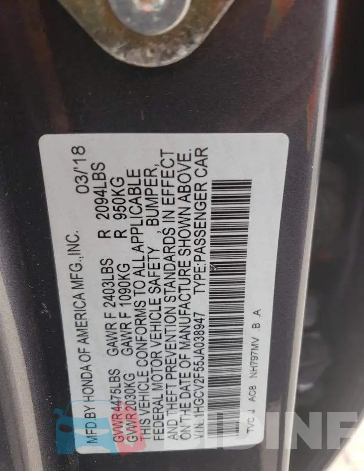 1HGCV2F55JA038947 Photo# 12