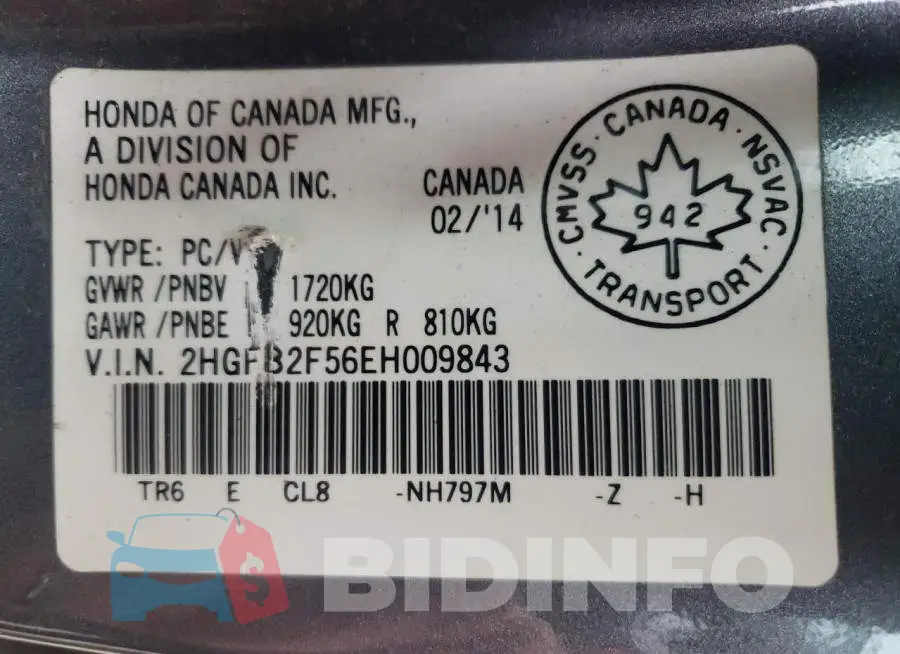 2HGFB2F56EH009843 Photo# 12