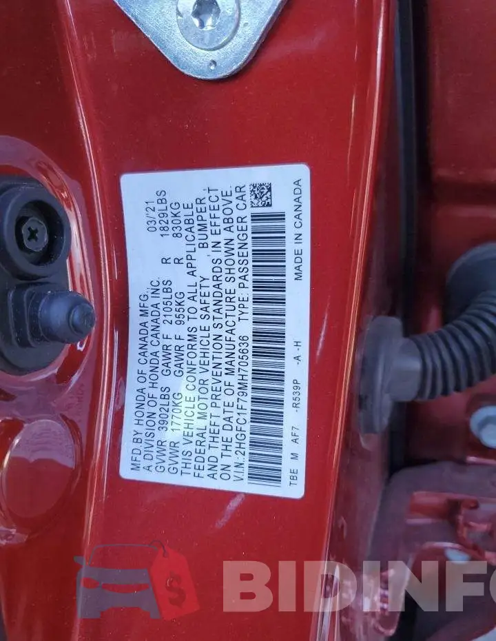 2HGFC1F79MH705636 Photo# 13