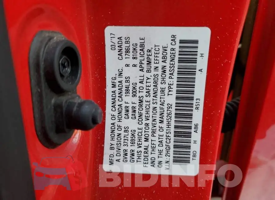 2HGFC2F51HH526792 Photo# 12