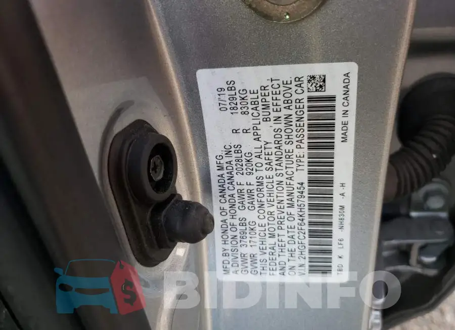2HGFC2F64KH579454 Photo# 10