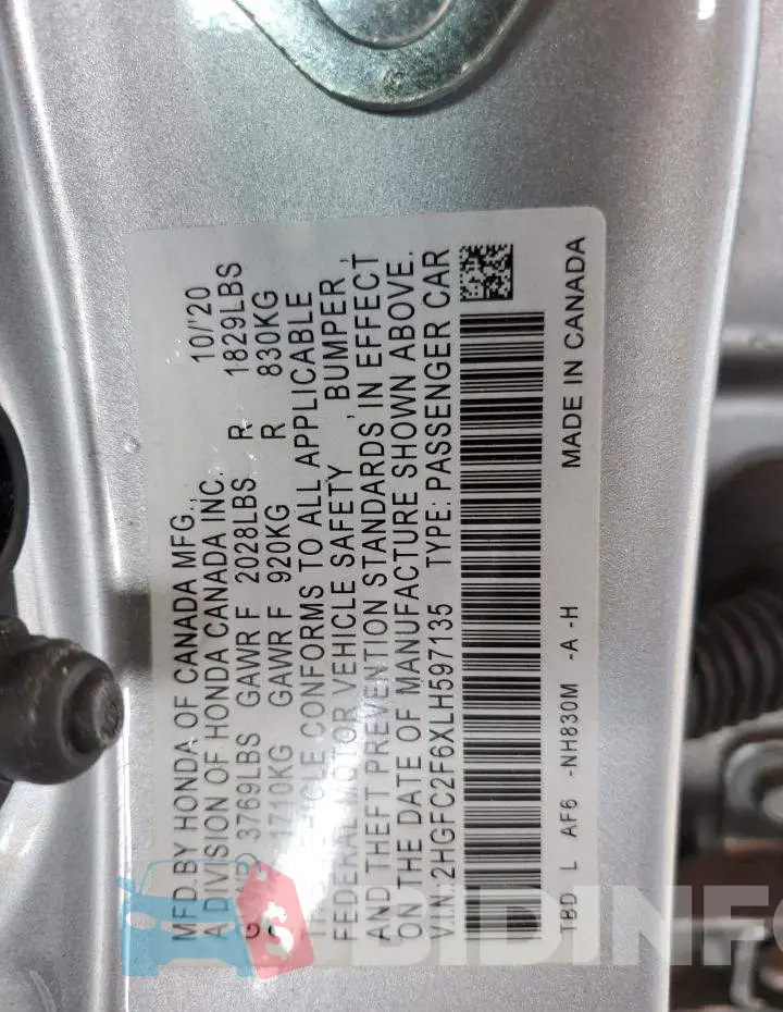 2HGFC2F6XLH597135 Photo# 13