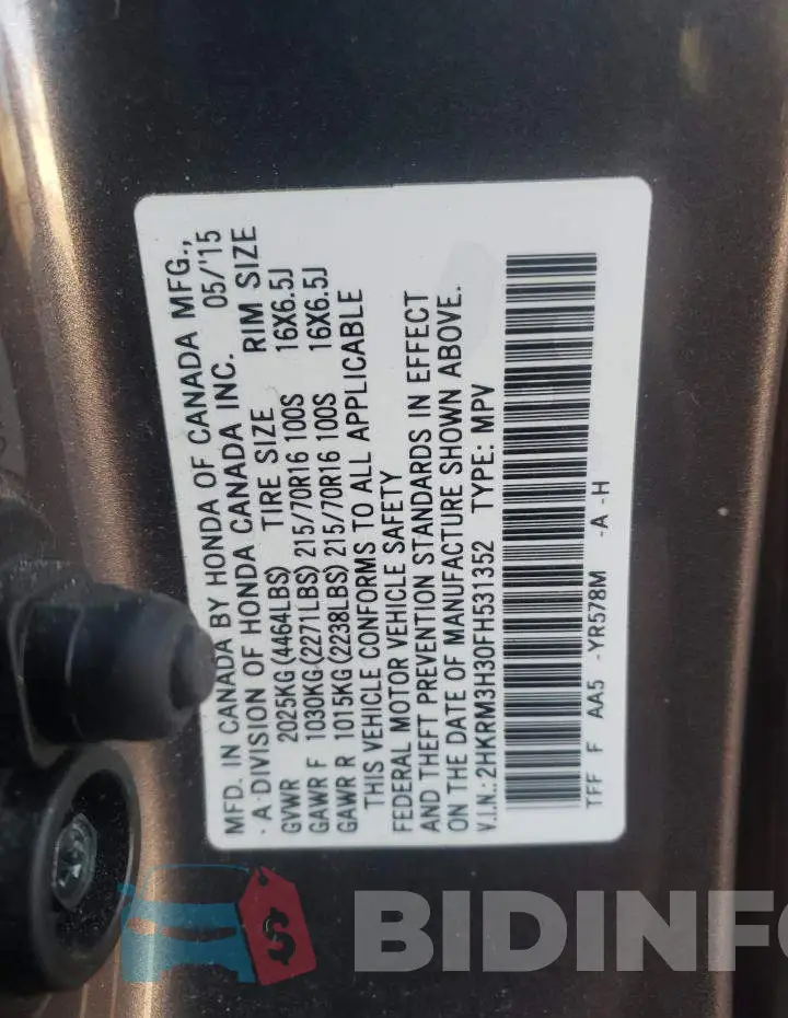 2HKRM3H30FH531352 Photo# 10