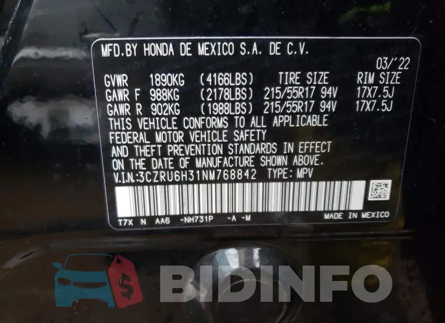 3CZRU6H31NM768842 Photo# 13