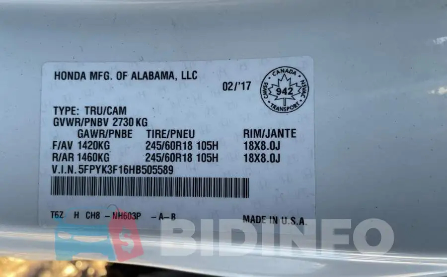 5FPYK3F16HB505589 Photo# 10