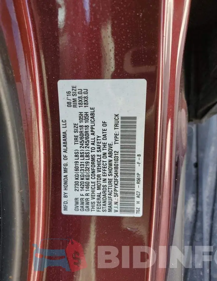 5FPYK3F54HB010312 Photo# 12