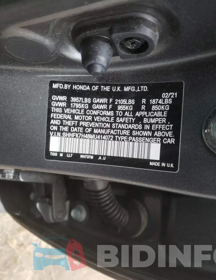 SHHFK7H48MU414072 Photo# 13
