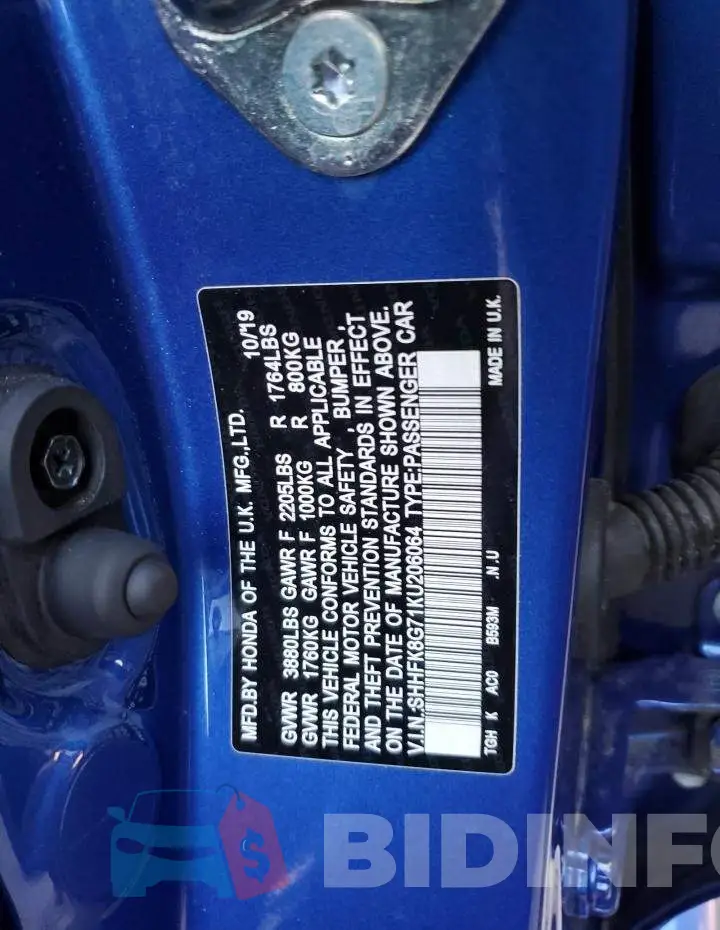 SHHFK8G71KU206064 Photo# 10