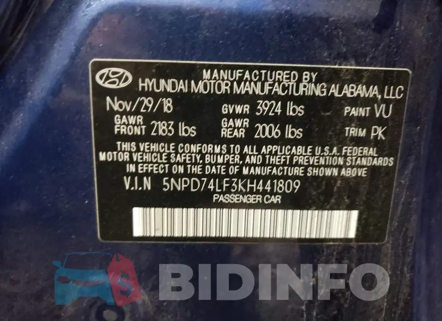 5NPD74LF3KH441809 Photo# 12