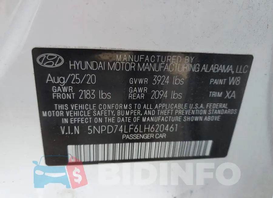 5NPD74LF6LH620461 Photo# 12
