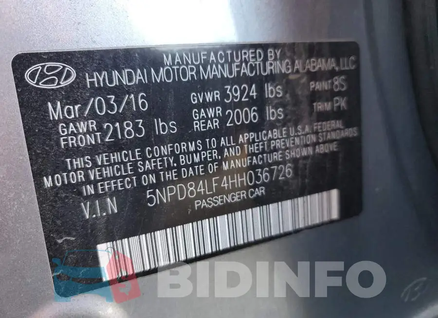 5NPD84LF4HH036726 Photo# 12