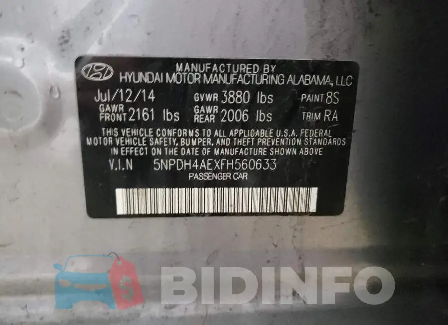 5NPDH4AEXFH560633 Photo# 12
