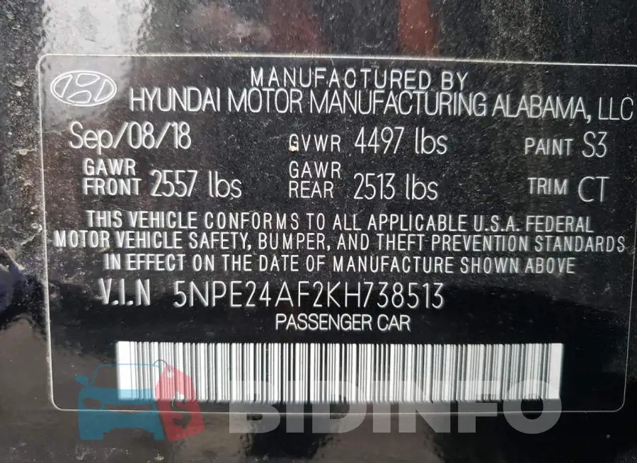5NPE24AF2KH738513 Photo# 10