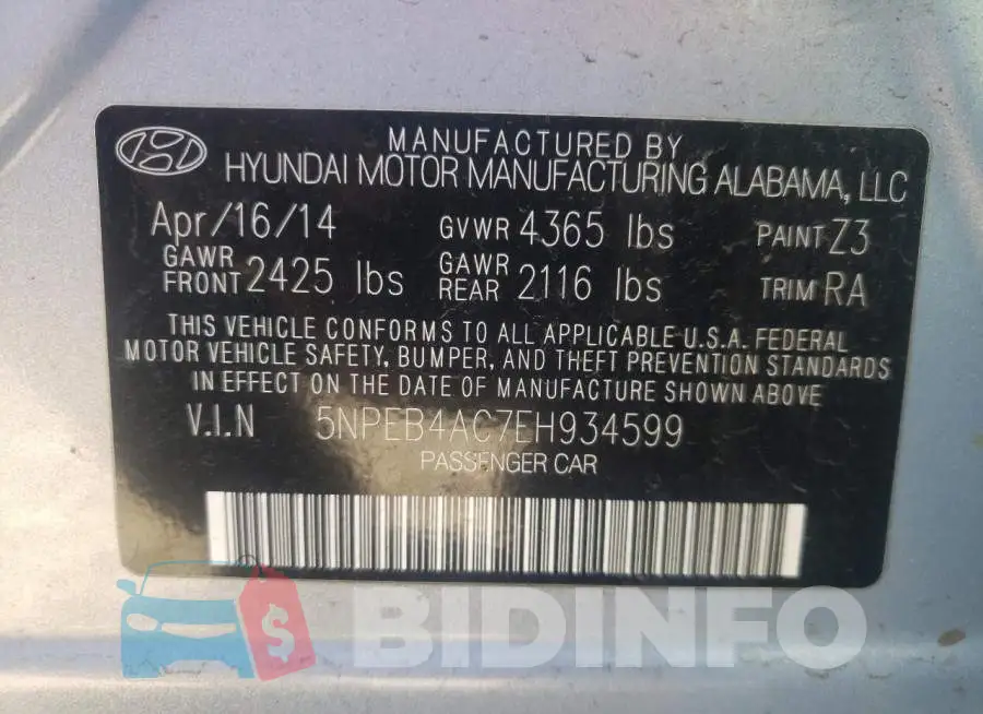 5NPEB4AC7EH934599 Photo# 13