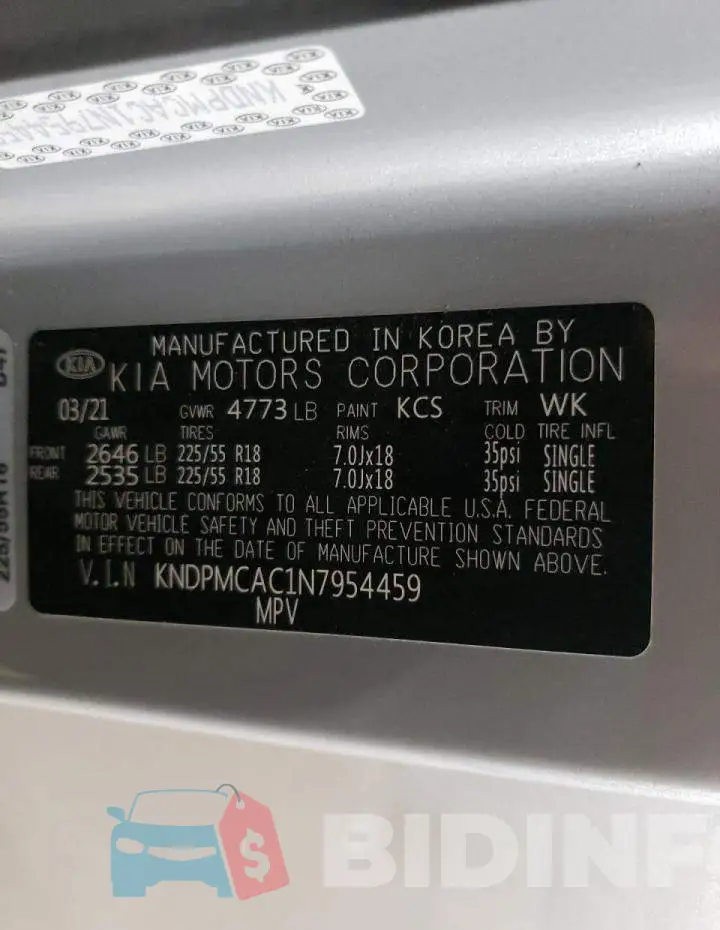 KNDPMCAC1N7954459 Photo# 13
