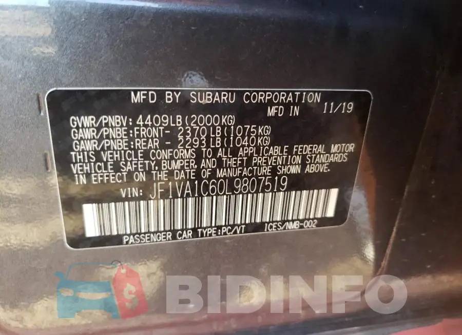 JF1VA1C60L9807519 Photo# 10