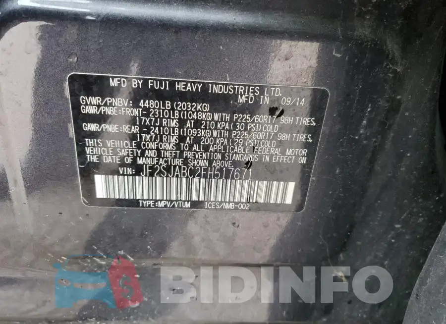 JF2SJABC2FH517671 Photo# 13