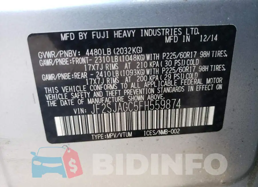 JF2SJAGC5FH559874 Photo# 12
