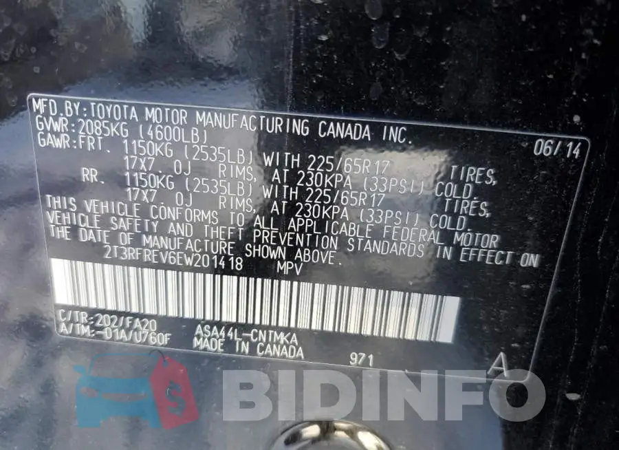 2T3RFREV6EW201418 Photo# 13