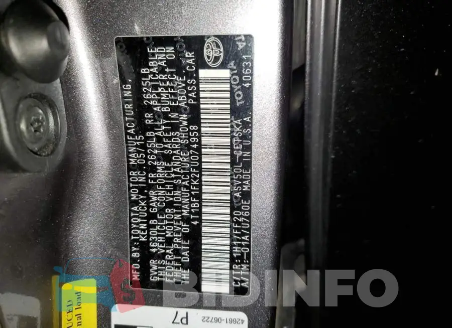 4T1BF1FK2FU074958 Photo# 13