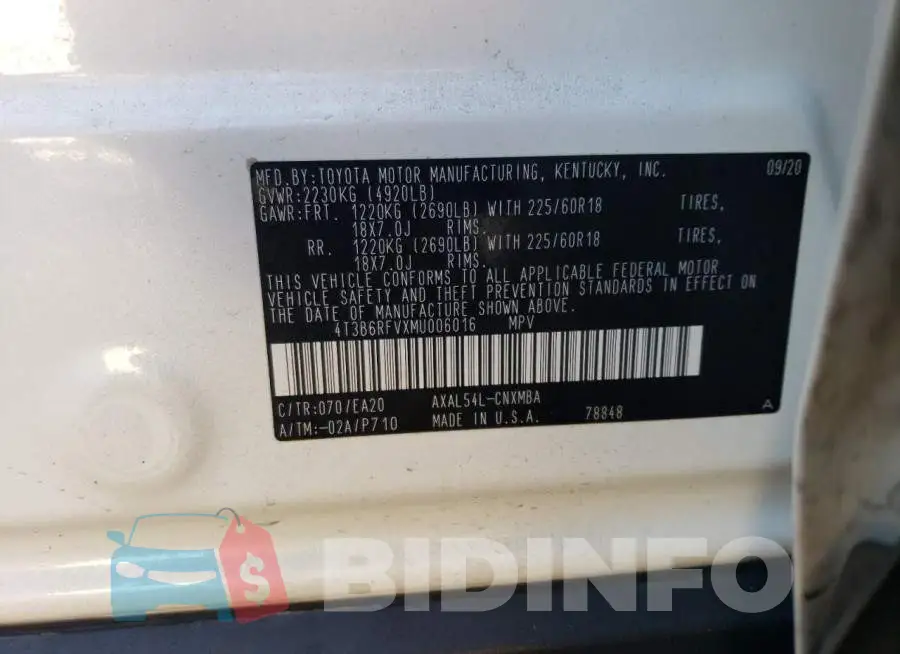 4T3B6RFVXMU006016 Photo# 13
