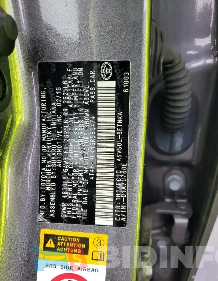 4T4BF1FK1GR560474 Photo# 12