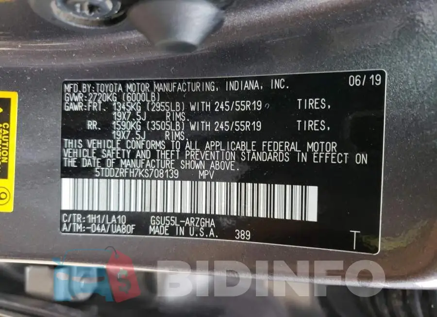 5TDDZRFH7KS708139 Photo# 13