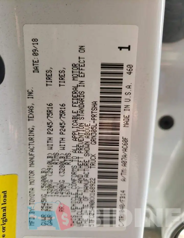 5TFCZ5AN0KX168922 Photo# 12