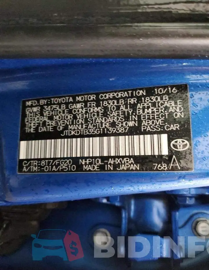 JTDKDTB35G1139387 Photo# 13