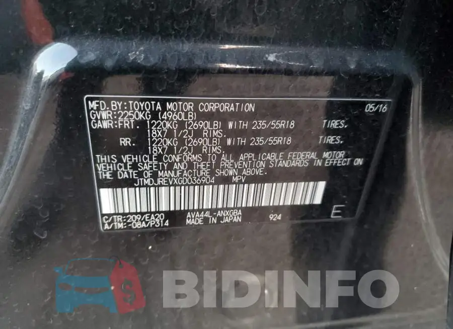 JTMDJREVXGD036904 Photo# 13