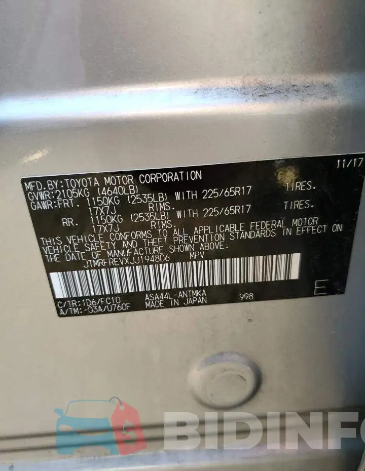JTMRFREVXJJ194806 Photo# 10