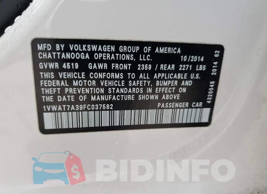 1VWAT7A39FC037582 Photo# 13