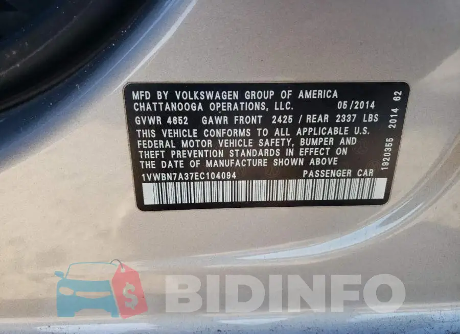 1VWBN7A37EC104094 Photo# 12