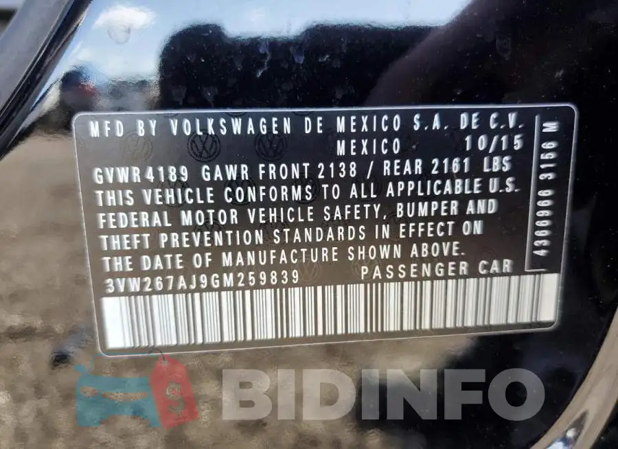 3VW267AJ9GM259839 Photo# 12