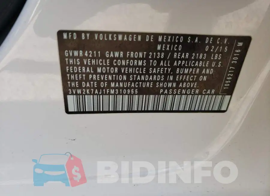 3VW2K7AJ1FM310955 Photo# 12