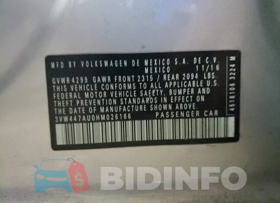 3VW447AU0HM026166 Photo# 13