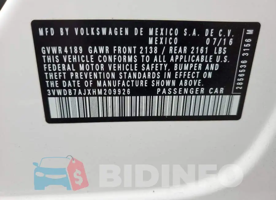 3VWDB7AJXHM209926 Photo# 12