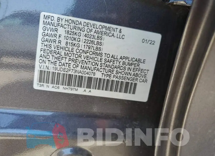 19UDE2F73NA004078 Photo# 10