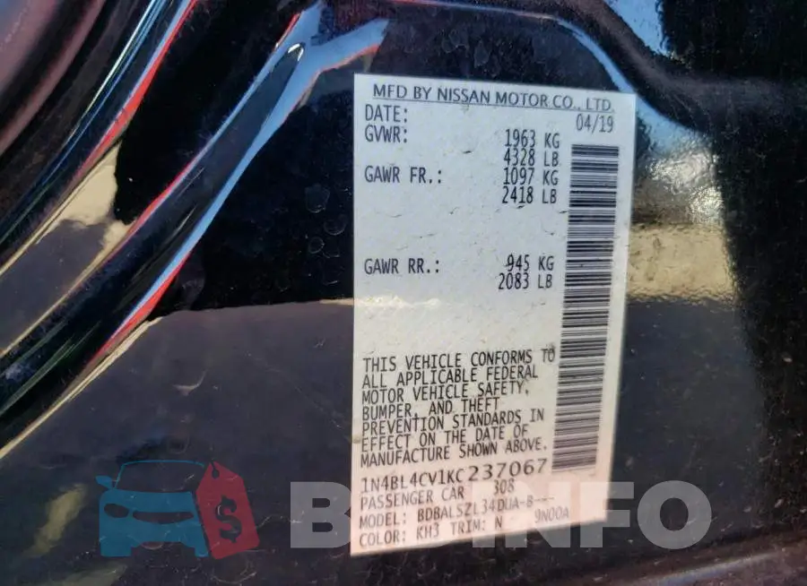 1N4BL4CV1KC237067 Photo# 12