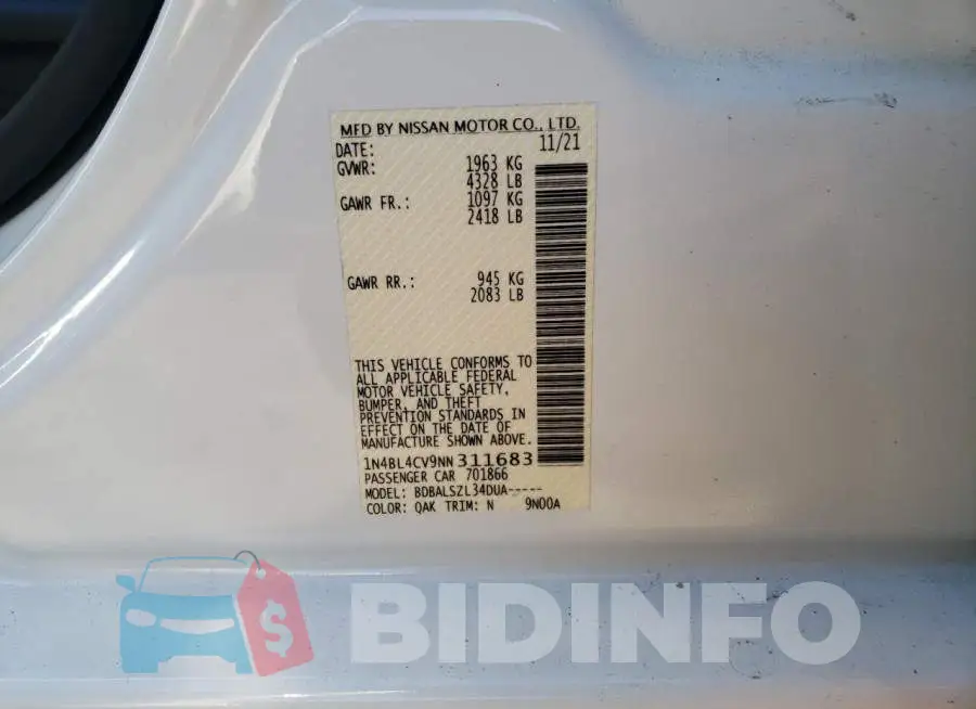 1N4BL4CV9NN311683 Photo# 12