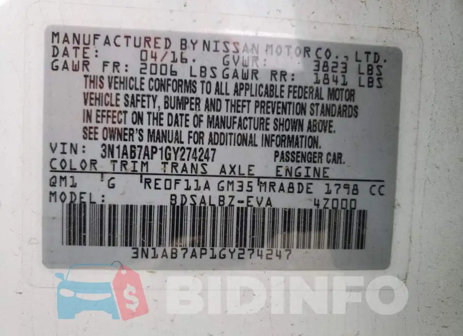 3N1AB7AP1GY274247 Photo# 12