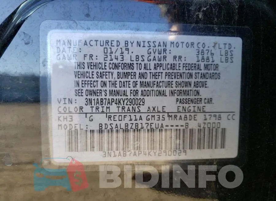 3N1AB7AP4KY290029 Photo# 12