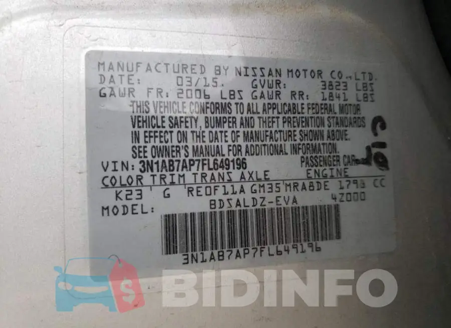 3N1AB7AP7FL649196 Photo# 12