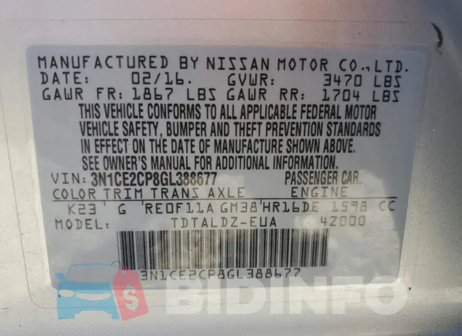 3N1CE2CP8GL388677 Photo# 12