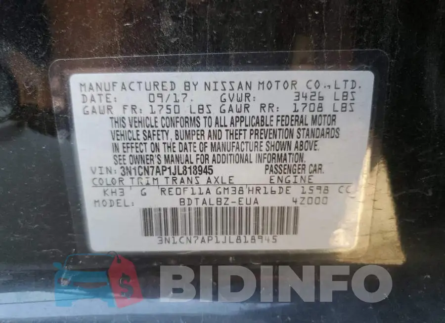 3N1CN7AP1JL818945 Photo# 12