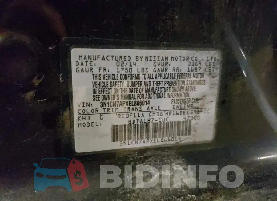 3N1CN7APXEL866014 Photo# 13