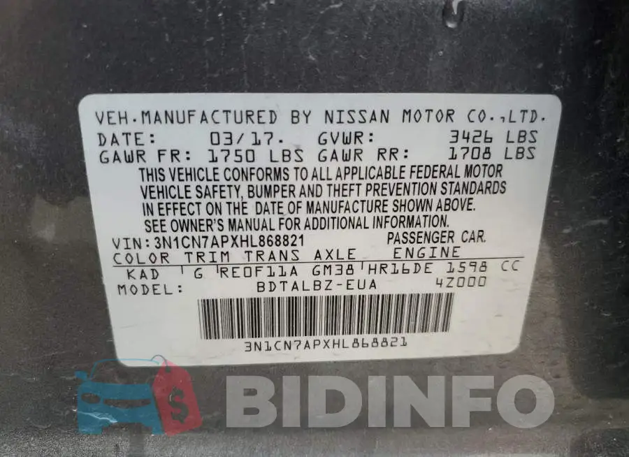 3N1CN7APXHL868821 Photo# 13